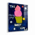 Alternate angled perspective of pink frozen yogurt canvas art, showing gallery-wrap edge with navy blue polka dot background