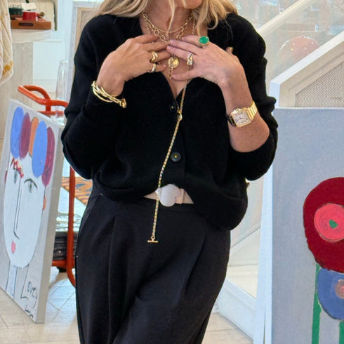 The Rolo chain by James Colarrusso in 14K gold is a super-long chain that can also double wrap