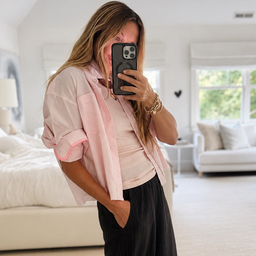 Tia Love Stripe Shirt, Pink | Kerri Rosenthal – KERRI ROSENTHAL