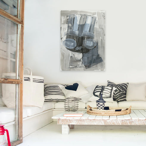 Tiki Lorenzo colorful wall art print artwork with cute throw pillows on couch - Shop abstract artwork decor by Kerri Rosenthal