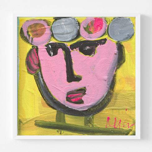 Tiki Miniki multicolor abstract wall art print in white frame by Kerri Rosenthal