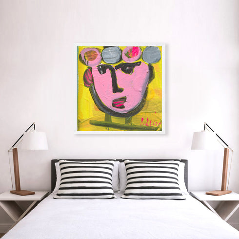 Tiki Miniki multicolor abstract wall art print with square black white stripe throw pillows - Shop unique wall artwork decor for bedroom by Kerri Rosenthal