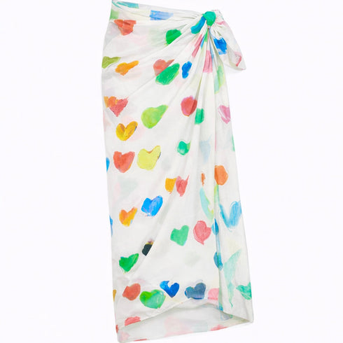 Tiny drops of love multi sarong wrap skirt with heart Ikat print in cotton crepe - Shop sarongs for women by Kerri Rosenthal