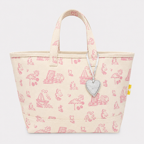 Kerri Rosenthal Toile Tote in cotton canvas with screen-printed toile art and heart charm.