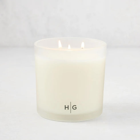 Hudson Grace Savannah Scented 3-Wick Candle in a large 24oz heavyweight glass vessel with gift box, featuring magnolia and citrus fragrance notes, hand-poured in the USA.