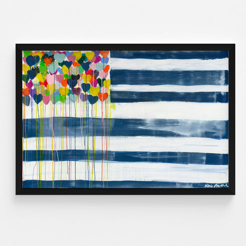 United States of love flag art print in black wood frame wall art by Kerri Rosenthal