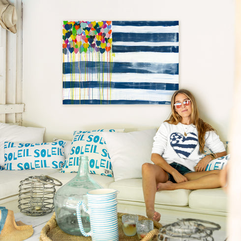 White US of Love Art Sweater with full sleeve and round neck - Cute women's sweaters by Kerri Rosenthal