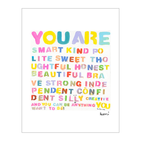 Be Anything mini art print - positive word art smart kind polite sweet thoughtful honest beautiful brave strong independent confident silly creative