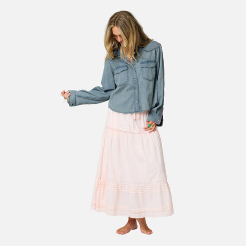 Vacance pink color skirt in 100% cotton - Shop women's maxi skirts by Kerri Rosenthal.