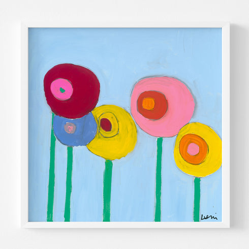 Colorful Walk With Me, unique abstract flower artwork, wall art print by Kerri Rosenthal for modern home decor.