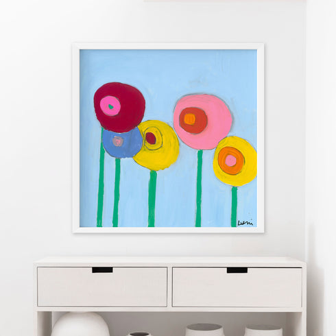 Colorful Walk With Me, unique abstract flower artwork, wall art print by Kerri Rosenthal for modern home decor.