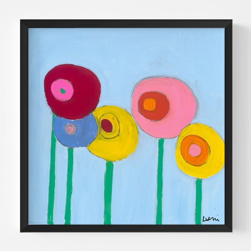 Colorful Walk With Me, unique abstract flower artwork, wall art print by Kerri Rosenthal for modern home decor.