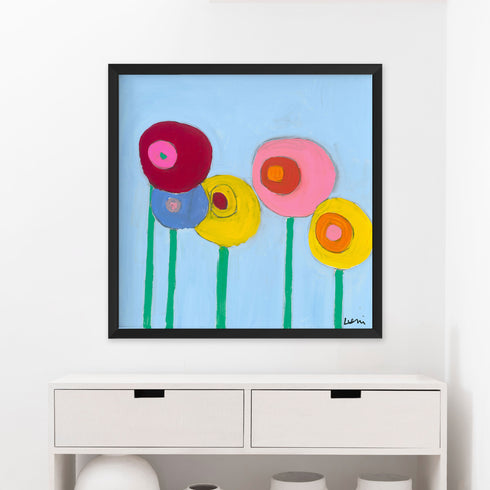 Colorful Walk With Me, unique abstract flower artwork, wall art print by Kerri Rosenthal for modern home decor.