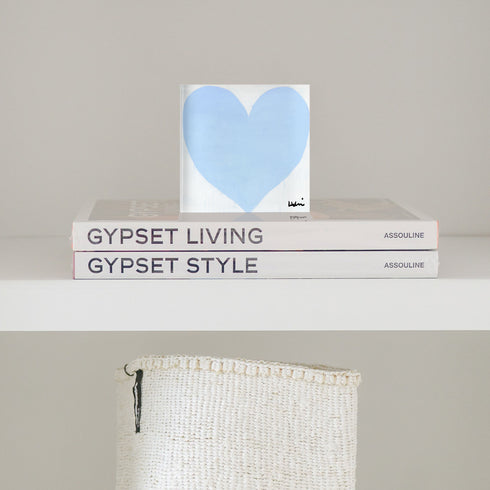 Walking on Clouds Blue Block of Love Acrylic Mini Art by Kerri Rosenthal's artwork mounted on 3/4" plexiglass acrylic block - Unique artwork for living room decor