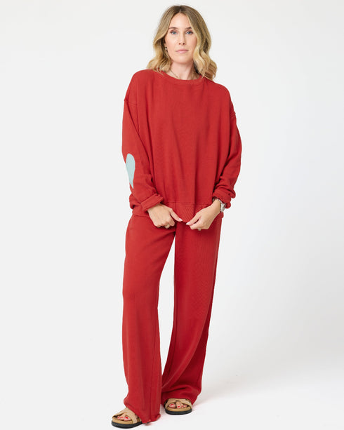 Weekend Barb red sweatpant in 100% cotton terry with wide leg - Shop women's cute sweatpants by Kerri Rosenthal