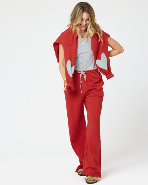 Weekend Barb red sweatpant in 100% cotton terry with wide leg - Shop women's cute sweatpants by Kerri Rosenthal