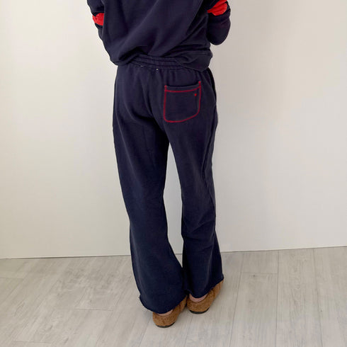 Weekend Barb indigo blue sweatpants made from 100% cotton with side pockets and a tiny embroidered heart - Shop cute women’s sweatpants by Kerri Rosenthal