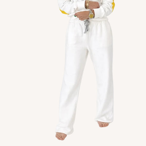 Weekend Barb white sweatpant in 100% cotton fleece - Shop women's cute sweatpants by Kerri Rosenthal