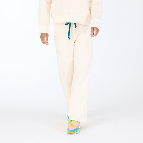 The Weekend barb beige sweatpant in soft cotton fleece with side pockets and a tiny embroidered heart - Shop cute women’s sweatpants by Kerri Rosenthal