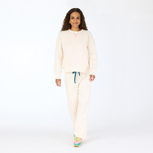 The Weekend barb beige sweatpant in soft cotton fleece with side pockets and a tiny embroidered heart - Shop cute women’s sweatpants by Kerri Rosenthal