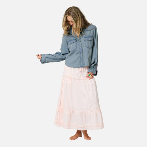 Western pia cotton denim shirt womens - Shop cute light denim shirts by Kerri Rosenthal.