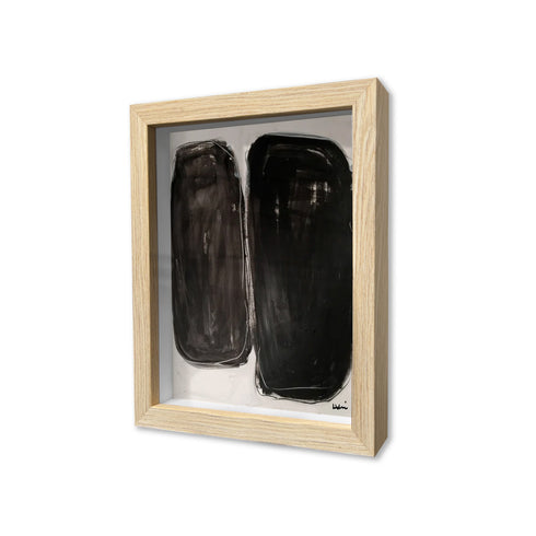 What Did One Coffee Bean Say To The Other Oak Shadow Box Art by Kerri Rosenthal - Unique artwork for living room decor