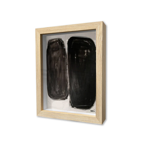 What Did One Coffee Bean Say To The Other Oak Shadow Box Art by Kerri Rosenthal - Unique artwork for living room decor