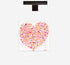 Heart-shaped design with pink and gold hearts on a white background, mounted on a black frame.