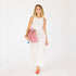 White KR Tank dress with rib-knit bodice, woven poplin skirt and center back seam of top has heart embroidery at back neck and tote bag - Cute women's dresses by Kerri Rosenthal