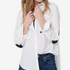 White Mia long sleeve button-up shirt with black heart patch elbow sleeves- Cute designer fashion button-up shirts by Kerri Rosenthal.