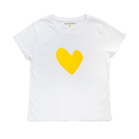White Suke Imperfect Yellow Heart Graphic 100% Cotton Tee - Cute women's t-shirts by Kerri Rosenthal
