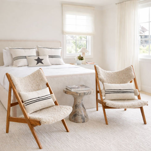 White ground with black carbon stripe square and rectangular lumbar decorative throw pillows by Kerri Rosenthal