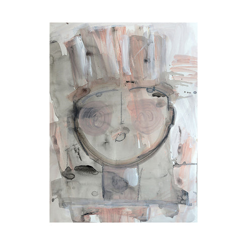 White beige tiki dante art print wall artwork by Kerri Rosenthal - Unique stretched canvas artwork gifts for living room, bedroom art wall decor