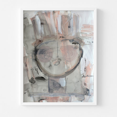 White beige tiki dante art print wall artwork by Kerri Rosenthal - Unique stretched canvas artwork gifts for living room, bedroom art wall decor