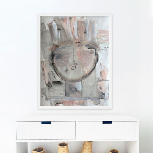 White beige tiki dante art print wall artwork by Kerri Rosenthal - Unique stretched canvas artwork gifts for living room, bedroom art wall decor