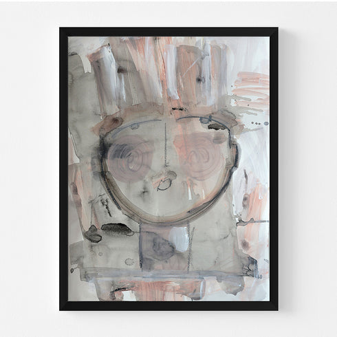 White beige tiki dante art print wall artwork by Kerri Rosenthal - Unique stretched canvas artwork gifts for living room, bedroom art wall decor