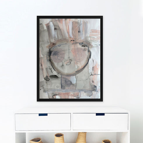 White beige tiki dante art print wall artwork by Kerri Rosenthal - Unique artwork gifts for living room, bedroom art wall decor