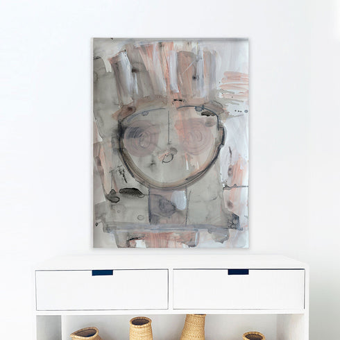 White beige tiki dante art print wall artwork by Kerri Rosenthal - Unique artwork gifts for living room, bedroom art wall decor