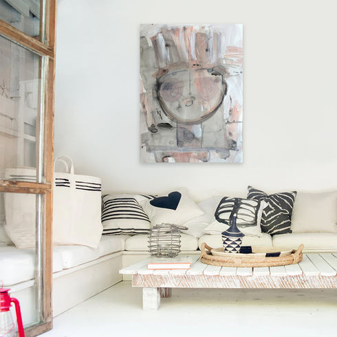 White beige tiki dante art print wall artwork by Kerri Rosenthal - Unique artwork gifts for living room, bedroom art wall decor