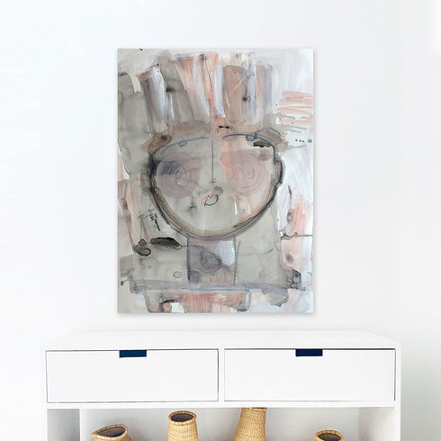 White beige tiki dante art print wall artwork by Kerri Rosenthal - Unique artwork gifts for living room, bedroom art wall decor