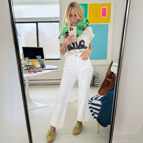 White Billie Alabaster mid rise straight leg jean 100% cotton - Cute women jean pants by Kerri Rosenthal