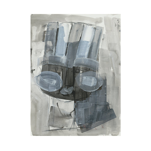 White grey tiki lorenzo art print wall artwork by Kerri Rosenthal - Unique stretched canvas artwork gifts for living room, bedroom art wall decor