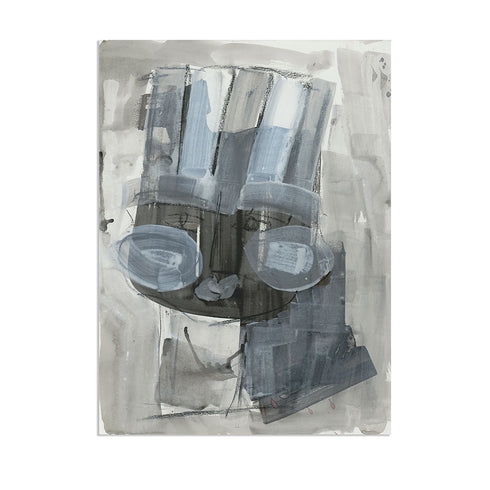 White grey tiki lorenzo art print wall artwork by Kerri Rosenthal - Unique stretched canvas artwork gifts for living room, bedroom art wall decor