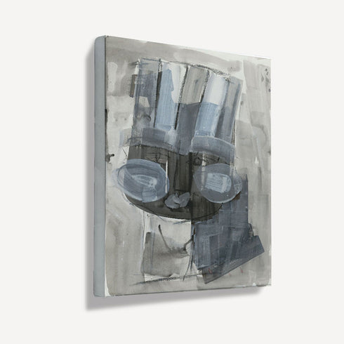 White grey tiki lorenzo art print wall artwork by Kerri Rosenthal - Unique stretched canvas artwork gifts for living room, bedroom art wall decor