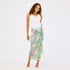 Kerri Rosenthal Toile Sarong in multicolor toile-print cotton poplin and white henley tank.