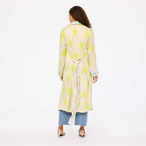 Women's Kerri Rosenthal Golden Duster in viscose satin with Ikat Heart print.