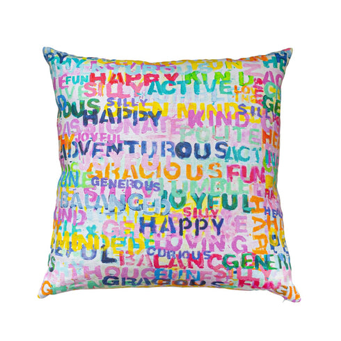 Colorful multi Word of the Day cute decorative square throw pillows by Kerri Rosenthal