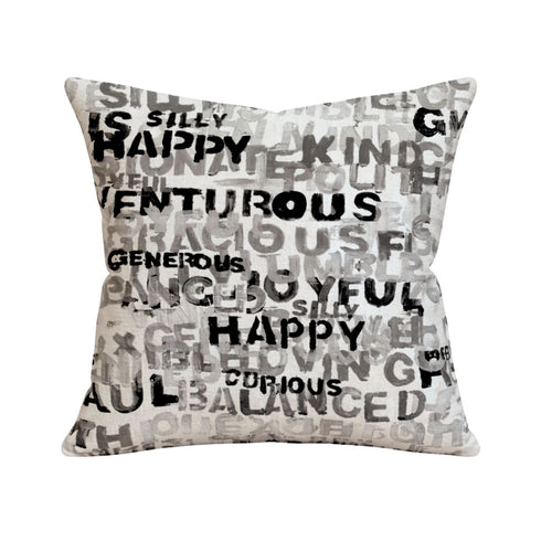 Word of the day black and white square cute decorative throw pillow by Kerri Rosenthal