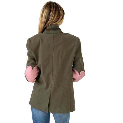 Workday love green cotton blazer with pink heart elbow patches - Shop women's blazers by Kerri Rosenthal