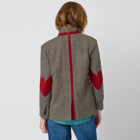 Workday Taupe Blazer Some Sunny Sunday Colorblocked Heart Patches And Back Detail- Cute designer blazers by Kerri Rosenthal